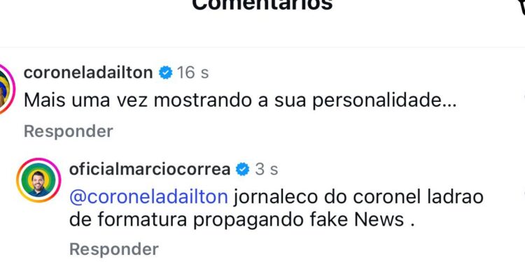 Coronel Adailton provoca Márcio Corrêa, que responde: “honra suas calças, ladrão de farda e de formatura”