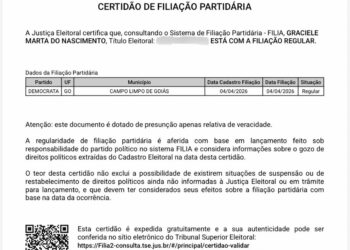 Certidão da Justiça Eleitoral confirma filiação de Graciele ao Democrata