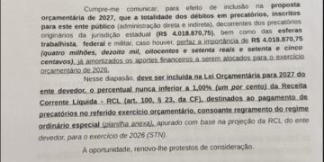 Nerópolis terá de pagar em 2027 mais de R$ 4 milhões de precatórios da gestão anterior