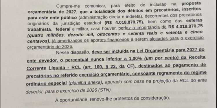 Nerópolis terá de pagar em 2027 mais de R$ 4 milhões de precatórios da gestão anterior