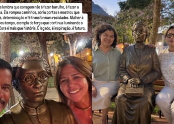 Para lacrar, Capitã Elizete posta foto em homenagem a Cora, mas usa a estátua errada